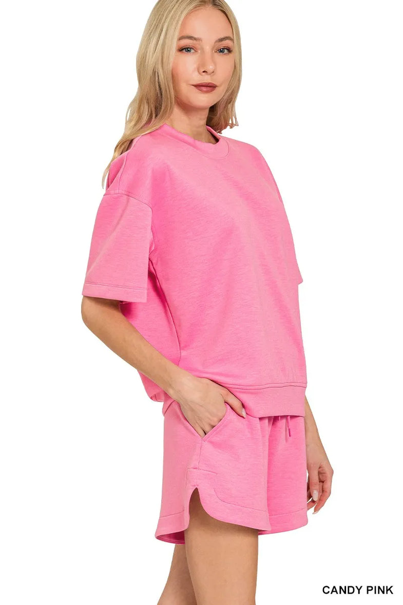 Zenana Scuba Short Sleeve Top & Shorts Set - SwagglyLife Home & Fashion